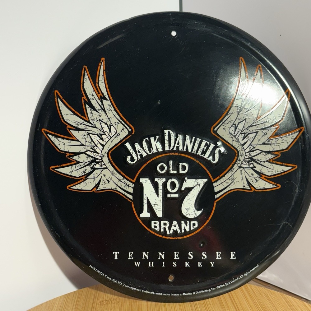 VINTAGE 2004 JACK DANIEL'S OLD NO 7  TN WHISKEY TIN METAL ROUND SIGN